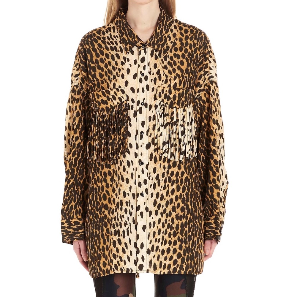 R13 Western Fringe Shirt Cheetah Size S